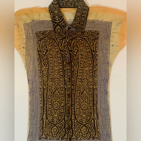 Jean Paul Gaultier Other - JEAN PAUL GAULTIER Le Maille Vintage Sheer Skinny Tribal Tattoo Silk Print S